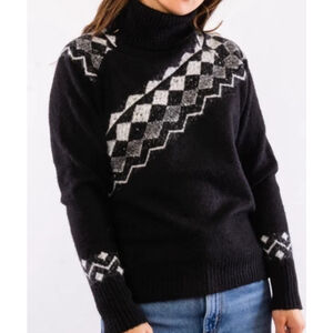 RD Style Mockneck Pullover Sweater Cabincore Angled Knit Size L Black